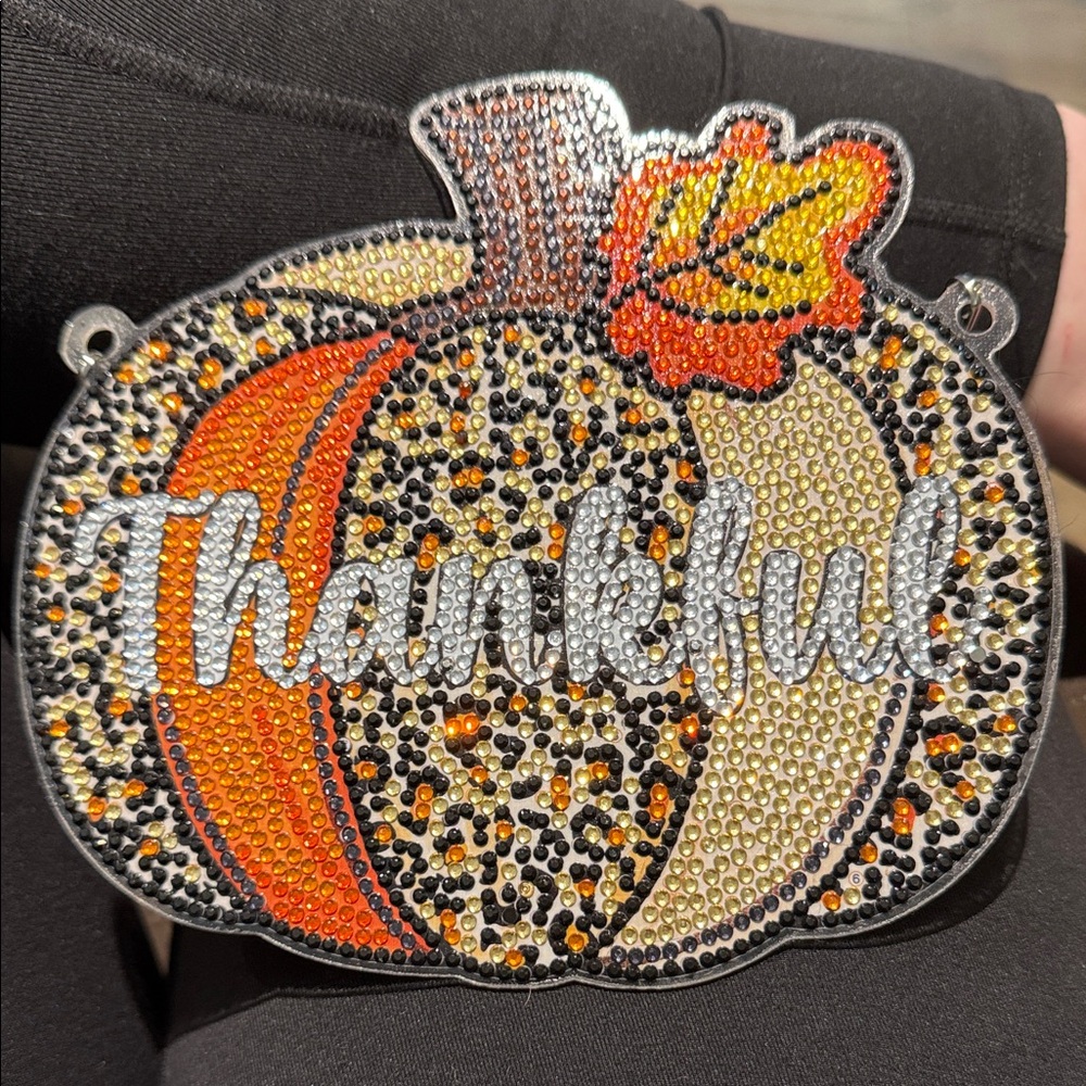 Completed Thankful Pumpkin Diamond Art Wall Hanging